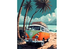 JanFebMar Peinture par Numéro Adulte Enfant, DIY Paint by Numbers Kit sans Cadre 40 x 50 cm, pour Décoration Intérieure,Bus de bord de mer