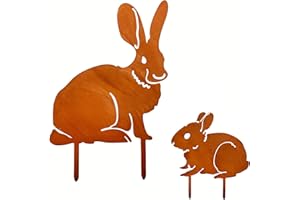 LJEVANDRIA Osterdeko für Draußen ,Gartendeko Osterhase, Gartenstecker Rost Metall Hase Ostern Deko,1 Große Osterhasen 1 Kleiner Hasen Rust Blumenstecker Oster für Garten Deko Outdoor Wetterfest Frühlingsdeko