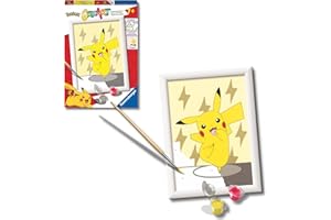 Ravensburger - Creart E: Pokemon Pikachu | Pintar por Numeros Niños | Kit Manualidades Niños | Kit Pintura Completo | Manualidades Niña 7 años | Incluye Marco 13x18cm