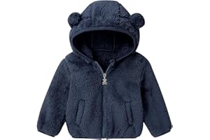 Naiyafly Baby Toddler Boys Girls Fleece Jacket with Hood Zip Up Cute Bear Coats for Infant Boys Girls Kids Fall Winter Warm Jacket with Ear Newborn Solid Color Outwear for 1-5T