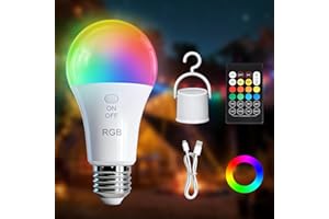 Kambo E27 LED RGB Bombilla, Recargable con mando a distancia, 7W regulable función cambio de color temporizador para camping al aire libre y Navidad, 1 pizea