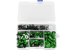 ‎TOMOTATO 177 Stück Motorrad Verkleidungsschrauben Set, Universal M5 M6 Motorrad Verkleidung Bolzen Kit Karosserie Schrauben Mutter Ersatz für die Meisten Motorräder(Grün)