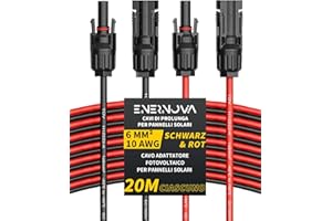 ENERNOVA Cavo Solare 4mm²/6mm², Cavo Fotovoltaico 1/2/3/5/10/15/20M, IP67 Impermeabilità, Prolunga Cavo Solare, Cavo Fotovoltaico Pannello per Pannelli Solari Fotovoltaico Montaggio (6mm² 20M)