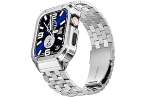 SUPLINK Stainless Steel Case with Strap for Apple Watch Ultra 3/2/1 & SE 3/2/1 & Series 11 10 9 8 7 6 5 4 3 2 1 49mm 46mm 45mm 44mm 42mm 41mm 40mm 38mm, Rugged Bumper Case Strap for Men