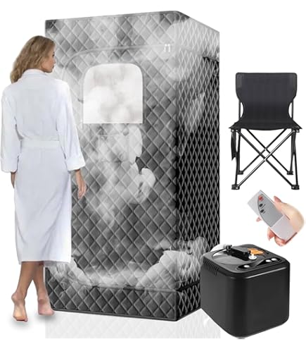 Draagbare stoomsauna geïsoleerd huis vierlaags dikker tent kit - ideaal voor saunabad (zonder stoel), sauna spa voor één persoon opvouwbare cabine 100 x 80 x 170 cm - zilver
