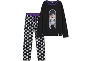 Wednesday Pyjama Fille Mercredi Addams, Ensemble de Pyjama Fille Coton, Vêtements de Nuit Enfant Ado 7-16 Ans