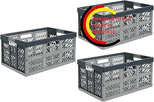 KiNDERWELT Juego de 3 robustas cajas plegables profesionales de 45 l a 50 kg - caja de almacenamiento, cesta de transporte, Plata/Gris