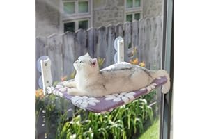 Yaning Cat Window Perch, Foldable Cat Window Hammock with Cute 3D Textured Flower Cover and Strong Suction Cups, Cordless Window Seat Bed for Indoor Cats (Purple Flower, Large)