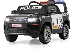 COSTWAY Kids Electric Ride on Police Car, 12V Battery Powered Cop Car with Remote Control, Wireless Connection, Music, Horn, Siren Flashing Lights, for 3-8 Years Old Boys Girls (Black)