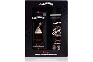 Carfume Savage Car Air Freshener Gift Set | Limited Edition Scent | Fresh Bergamot & Woody Ambergris Fragrance - Hanging Diffuser & Surge Can - Luxury Red Car Accessory Gift For Men