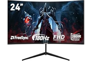Gawfolk 24 pollici 180Hz monitor di gioco curvo, 100% sRGB,FHD 1080P screen,1ms,senza bordi, FreeSync, grandangolo 178°,HDMI,DisplayPort, VESA 75 * 75mm - nero