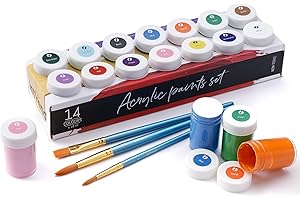 int!rend Acrylfarben Set mit Pinseln - 14 x 18ml Acryl Farben - Wasserfeste Acrylfarbe für Leinwand Holz Ton & Steine - Malfarben Holzfarbe Steinfarben wetterfest aussen