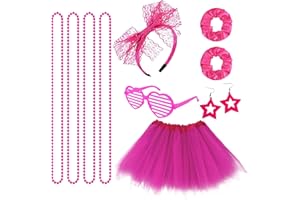 SAIIURV 10 Pezzi Set Accessori Costume Anni '80, Fancy Dress Neon Party Outfit with Tutu Skirt Earrings Necklaces Glasses per Gli Accessori Retrò Anni ' 80 Partito Costume Set Ragazze