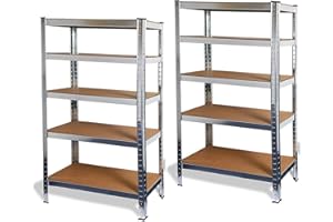 ‎ONDIS24 Ondis24 Metallregal Basti, Lagerregal, Kellerregal Silber, Steckregal mit 5 Einlegeböden höhenverstellbar, Werkstattregal, Schwerlastregal (2, 70 x 30 x 148 cm)