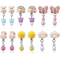 FIVE-D 2 paia di orecchini per bambini a forma di unicorno e fiore di cristallo in argento 925 in custodia per gioielli, Argento, cristallo
