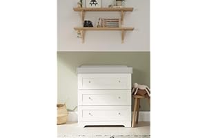 Tutti Bambini Baby Changing Dresser Station Unit (Rio) - Solid Wood 3 Drawer Chest Top Changer (White/Dove Grey)