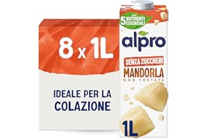 ALPRO SENZA ZUCCHERI, Bevanda alla MANDORLA, 100% vegetale con vitamine B2, B12, D2, E (8 confezioni x 1 Litro)