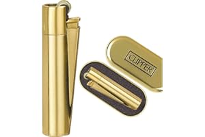 HIBRON Clipper 1 Encendedor Mechero Clásico Largo Metal Gold Oro Dorado Mate Cepillado + 1 Llavero
