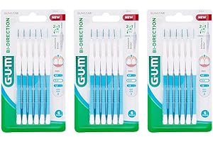 GUM Bi-Direction - Cepillos interdentales (0,9 mm, color azul, 3 paquetes de 6 unidades)