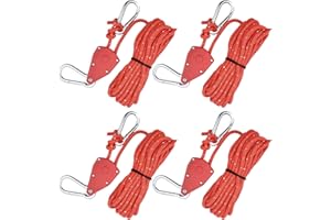 CATIME 4pcs Reflective Tent Guy Ropes, 4mm Tent Camping Cord with Pulley, Heavy Duty Guide Rope with Aluminum Adjuster, Tent Guy Ropes Lines for Awning Outdoor Camping Gazebo Hiking Picnics (Red)