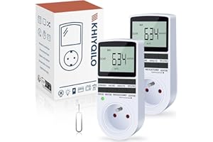 KHIYQILO Lot de 2 Programmateurs Prises Électriques Digitales, Version Française, Minuterie Prise Numérique 18 Programmes, Prise Programmable, Compte à Rebours, Mode Anti-vol, Économie Energie