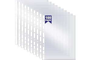 REAEONAT Punched Pockets, 100 Pack A4 Clear Plastic Wallets 90 Micron Extra Strong Sleeves, Top Opening Poly Pocket Sheet Protectors for Ring Binder File Folders