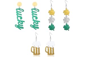 MADAOGO Shamrock Earrings Set, St Patrick’s Day Accessories, Irish Clover Earrings, Lightweight Acrylic Dangle Earrings Set