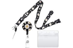 PEYGRE Retractable Lanyard Neck Strap with Retractable Badge Reel and ID Card Badge Holders, Name Badge Holders with Lanyards for Neck Business Office Exhibition School - Daisy