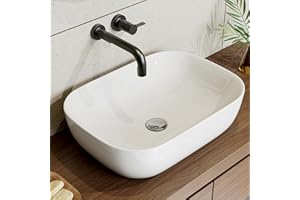 HOROW Waschbecken Oval Weiß Aufsatzwaschbecken Klein, 46x33x13,5 cm, Kratzfest | Schnelles Abfließen, Handwaschbecken ohne Hahnloch und Überlauf, Mini Waschtisch für Badezimmer Gäste-WC