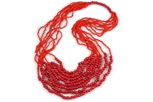 Avalaya Statement Cherry Red Wood and Fire Red Glass Bead Multistrand Necklace - 78cm L
