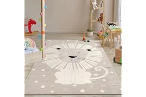 the carpet Jungle Kids - Alfombra para habitación Infantil, Alfombra Infantil, Efecto 3D, Fácil de cuidar, Resistente, León, 200 x 290 cm