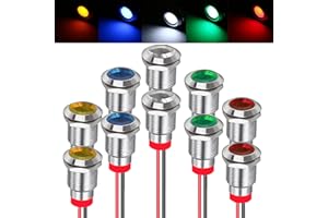 RUNCCI-YUN 10pcs 12-24v 12mm DC Voyant Led En Metal,Led Indicateur Panneau,Temoin Lumineux 12v, Pour Van,Bateau Et Autres Vehicules Universel(vert × 2 jaune × 2 rouge × 2 bleu × 2 blanc × 2)