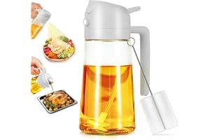 Leaflai 2 in 1 Oil Sprayer, 470ml/16oz Olive Oil Spray Bottle for Cooking, Air Fryer, Salad, Frying, BBQ, White Food-grade Mister Spray Bottle