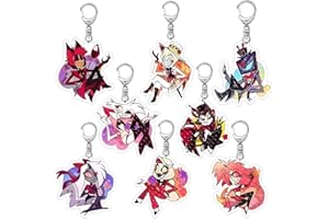 DAOWIN 8 Hazbin Hotel Schlüsselanhänger Beidseitiger HD Acryl Schlüsselring Cartoon Figur Angel Dust Alastor Cosplay Anhänger
