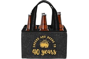 MEJOSER 40 Geburtstag Männer, Geschenk zum 40 Geburtstag Mann Frauen, Männerhandtasche Bier Flaschenträger Flaschentasche, 40. Geburtstagsgeschenk Lustig Cheers, Party Deko (Schwarz-40)