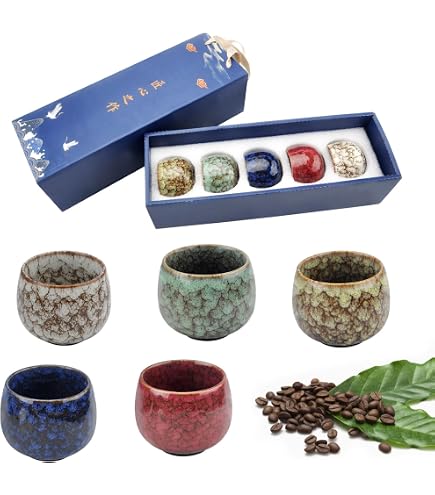 Lot De 5 Tasses à Expresso Céramique 100ml Sans Anse - Paroi Épaisse Café Moka Macchiato
