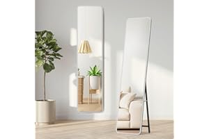 Warmiehomy 40X160cm Rectangular Full Length Mirror, Wooden Frame Standing Full Body Mirror, Hanging or Leaning Against Wall for Bedroom Cloakroom Living Room, White