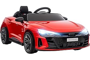 HOMCOM Coche Eléctrico para Niños de +3 Años Audi RS e-Tron GT Coche de Batería 12V con Mando a Distancia Faros LED Bocina Música USB y Apertura de Puerta 3-5 km/h Rojo