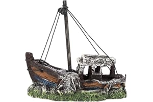 TNFEEON Resin Aquarium Fish Tank Landscape Ornament, Aquarium Artificial High Simulation Shipwreck Decoration Fish Tank Hide House