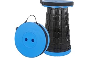 huruirui Folding Stools for Adults Collapsible Stool Portable Retractable Stool Lightweight Sturdy Adjustable ideal for Outdoor Fishing Camping Hiking BBQ Travel Rest (Blue+Black, Max 440lbs/200KG)