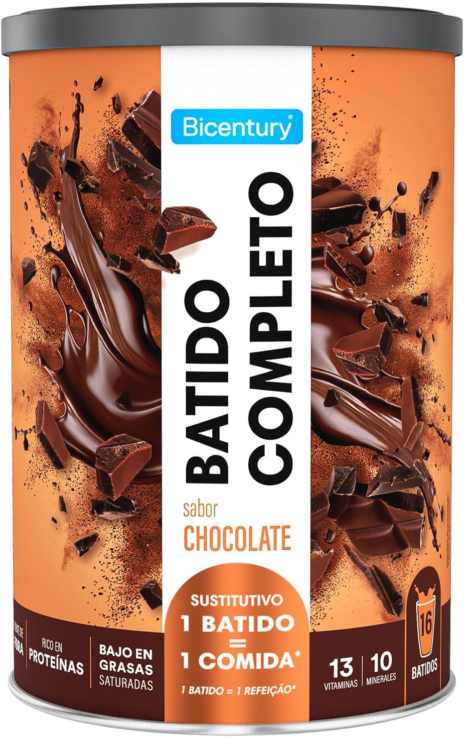 Bicentury Batido Completo Sustitutivo de Comida Sabor Chocolate, Rico en Proteínas, Bajo en Grasas saturadas, Un batido equivale a una comida completa, 436 g, 16 raciones