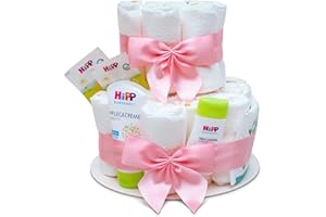 ‎MILABOO MilaBoo® 2-stöckige Windeltorte Mädchen mit Premiumprodukten I Besonderes Geschenk zur Geburt I Persönliches Babygeschenk zur Taufe und Babyparty (rosa)