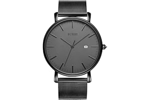 BUREI Men's Watches, Classic Analogue Dial with Date Japanese Quartz and Ultra-Thin Stainless Steel Mesh Band