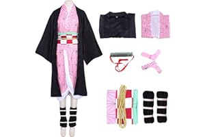 Amycute Déguisement Anime Cosplay Enfant et Adulte Fête Halloween Carnaval Ensemble Costume Cape Japonais Kimono Accessoires Ceinture Boucle d'oreille pour Fille Garcon Homme Femme