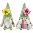 Godeufe Set of 2 Spring Gonk Plush Decorations Summer Easter Flowers Gnomes Handmade Elf Dwarf Figurines for Home Kitchen Farmhouse Holiday Festival Party Scandinavian Tomte