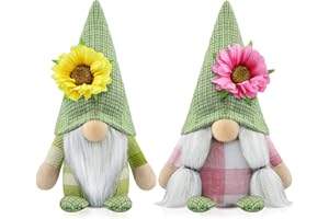 Godeufe 2er Set Frühling Wichtel Figuren Blume Dekoration Handgemachte Skandinavisches Tomte für Party Bauernhaus Home Tischdekoration (Grün)