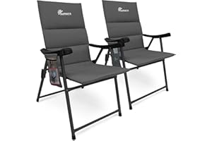 SUNMER Padded Garden Camping Chairs Foldable with Side Pocket, Holds up to 120kg, Lightweight 4kg per Chair, Outdoor Seat for Camping, Fishing, Relaxing - Grey
