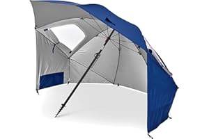 Sport-Brella Premiere Portable Sun Umbrella, Multi-purpose Garden Umbrella, Easy Folding Setup, 243 cm, 1 Piece, Perfect for Outdoor Activities, Beach, and Garden Use, UV Protection-Blue