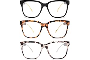JM 3 Pack Lunettes de Lecture Classiques Carré pour Femme Hommes, Rétro Mode Surdimensionné Anti Lumiere Bleue Lunette de Vue
