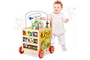 Ixdregan 5 IN 1 Lauflernwagen holz, Werkzeugbank für Kleinkinder, hölzerne Lauflernhilfe für Jungen und Mädchen, baby lauflernhilfe, Baby-Aktivitätszentrum, lauflernwagen ab 1 jahr